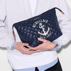 MZ Wallace New York large Zoey Quilted Navy Leather Pouch